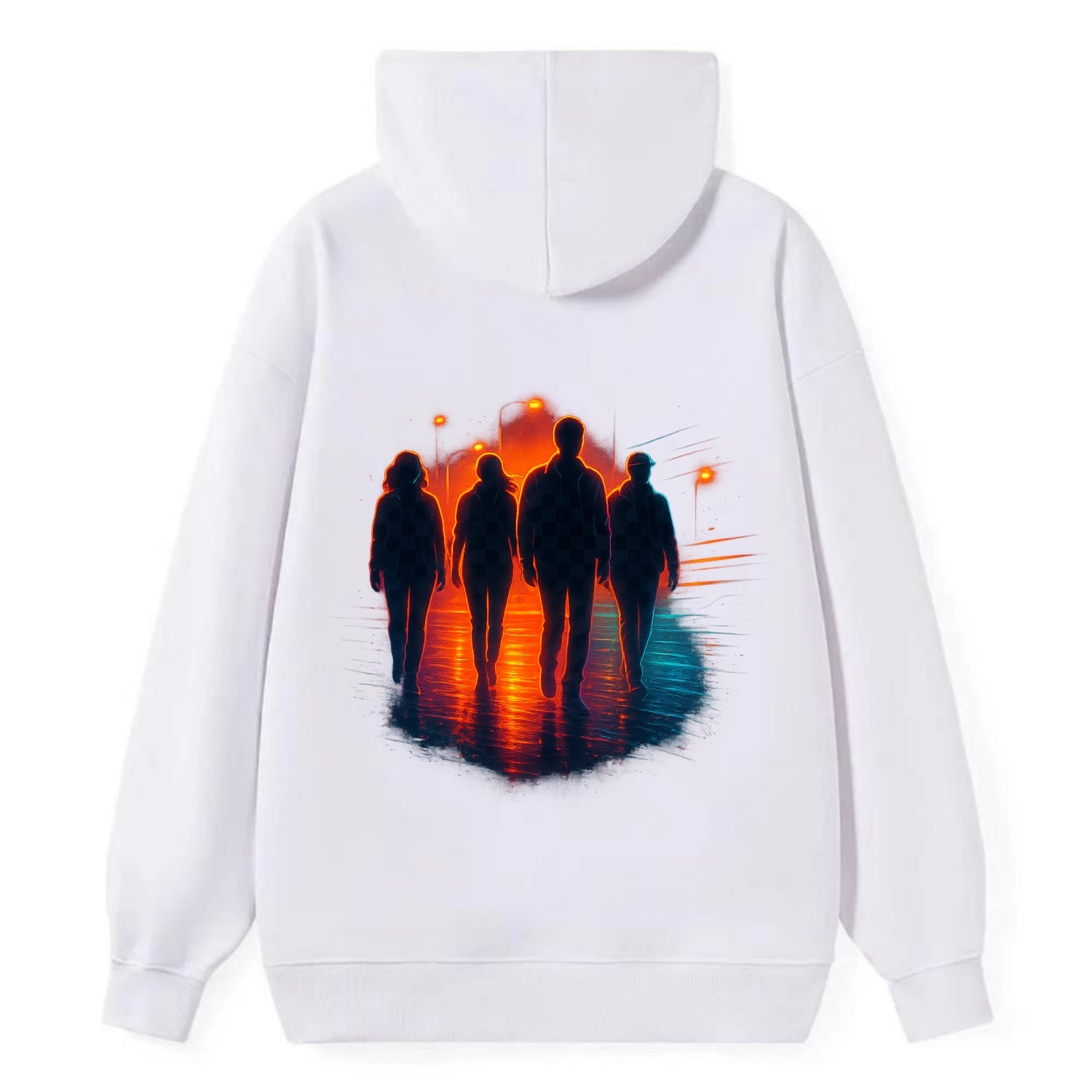 gang of silhouettes walking together at sunset by the beach - Classic Pullover Hoodie - White