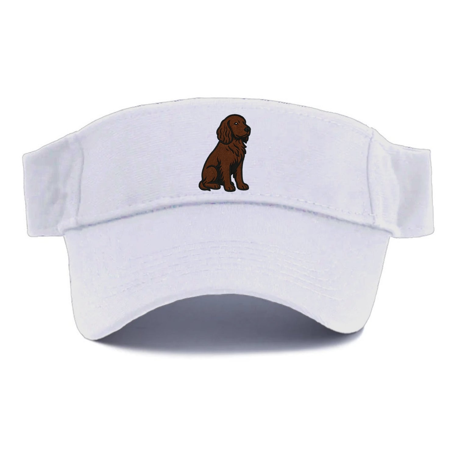 Field Spaniel - Liver colored embroidered sitting design - Visor - White