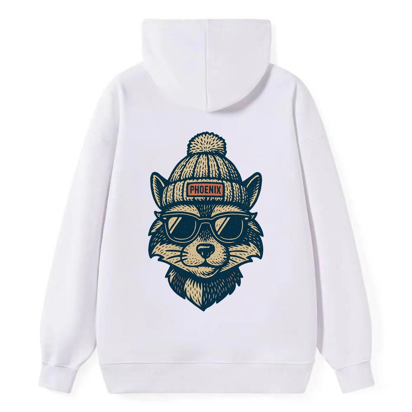 Arizona Ringtail wearing Phoenix beanie with pom pom and wayfarer - Classic Pullover Hoodie - White