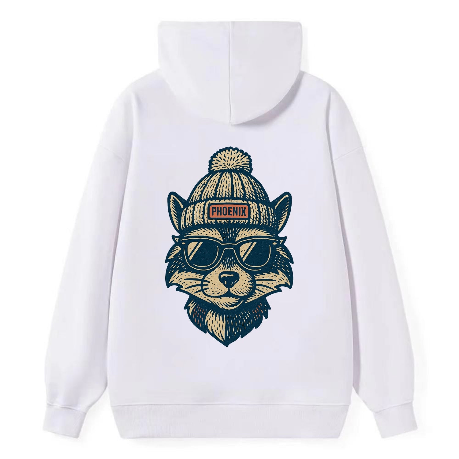 Arizona Ringtail wearing Phoenix beanie with pom pom and wayfarer - Classic Pullover Hoodie - White