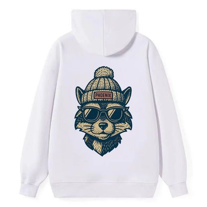 Arizona Ringtail wearing Phoenix beanie with pom pom and wayfarer - Classic Pullover Hoodie - White