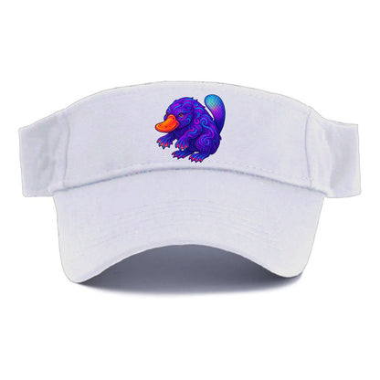 Quirky platypus with bill glowing in neon orange, beaver tail with holographic scales, fur - Visor - White