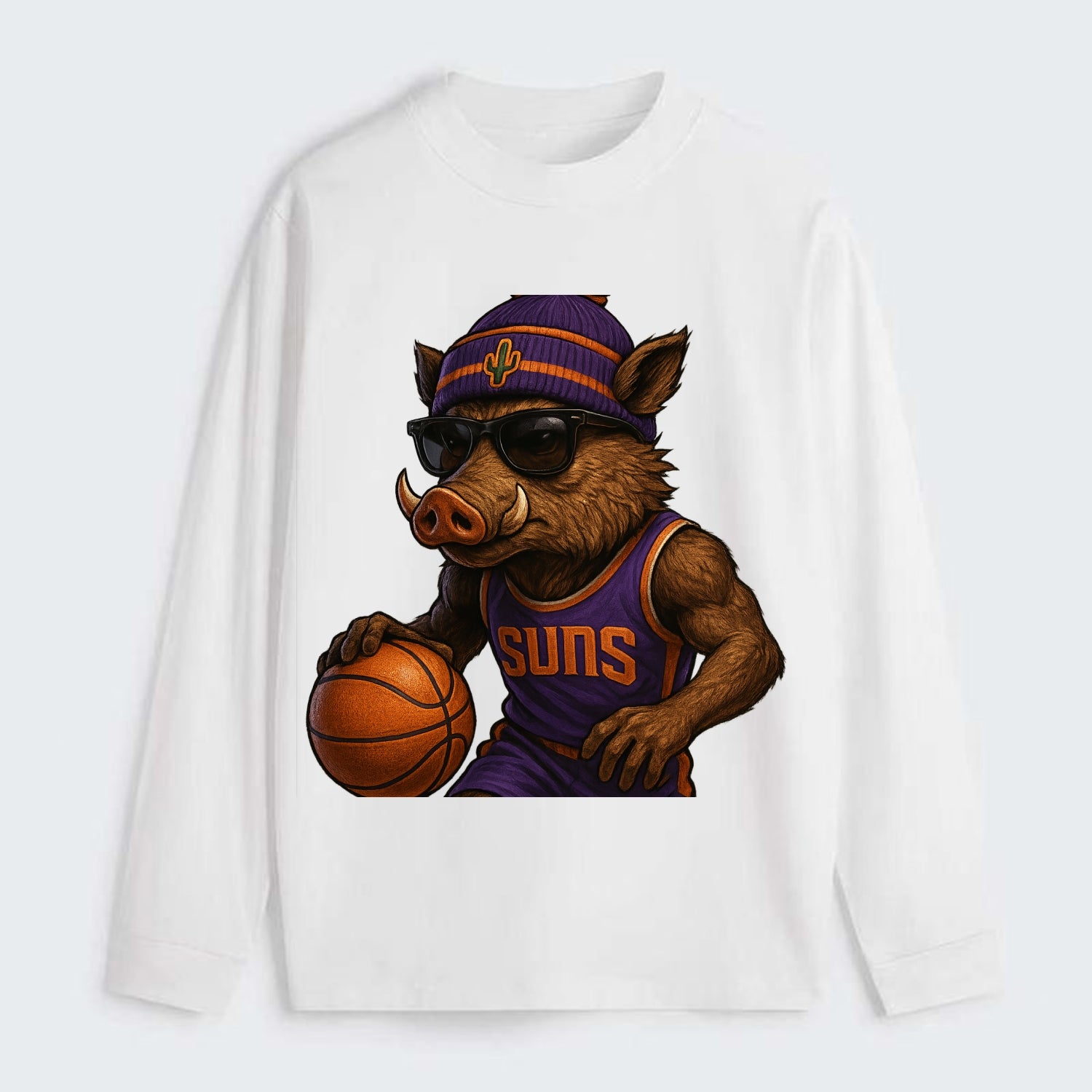 Phoenix Javelina wearing Suns beanie with cactus patch and wayfarer - Classic Long Sleeve Shirt - White