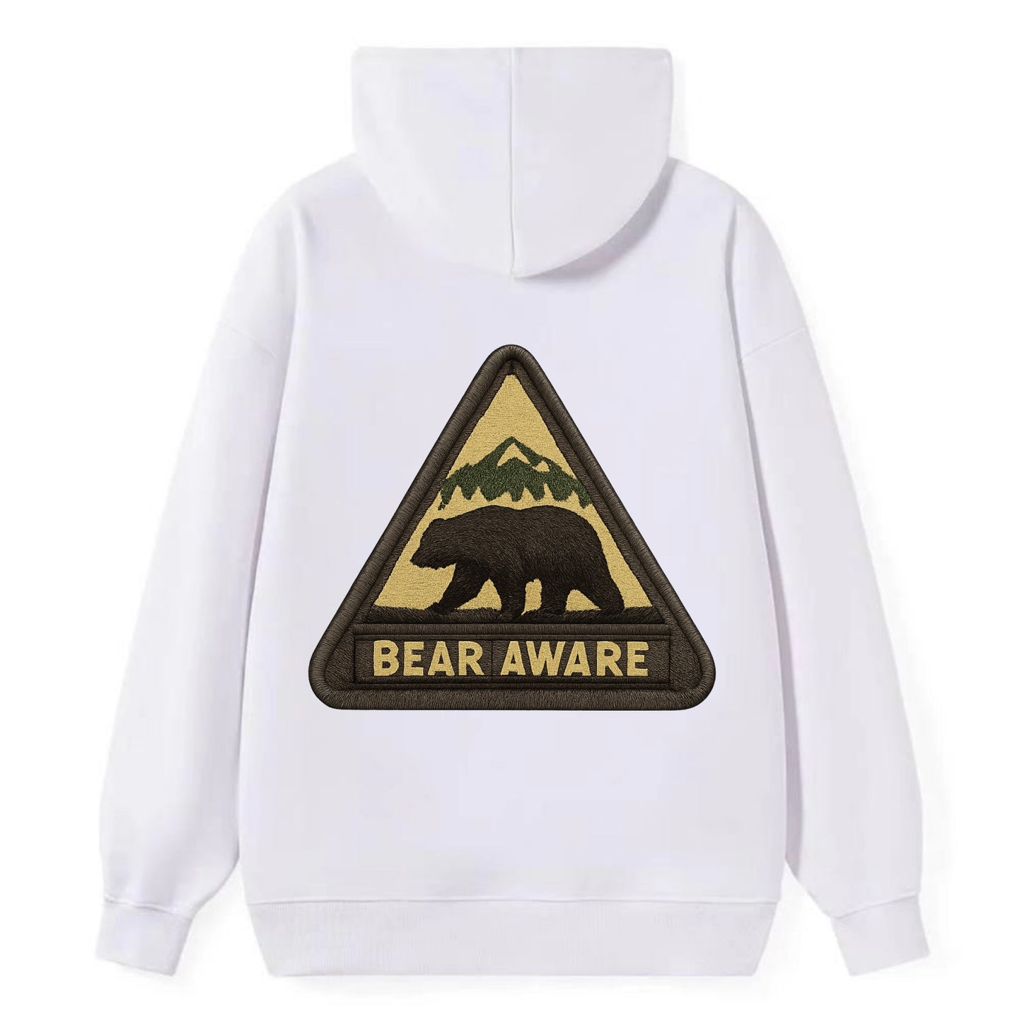 BEAR AWARE - bear silhouette warning in brown and yellow , wilderness - Classic Pullover Hoodie - White