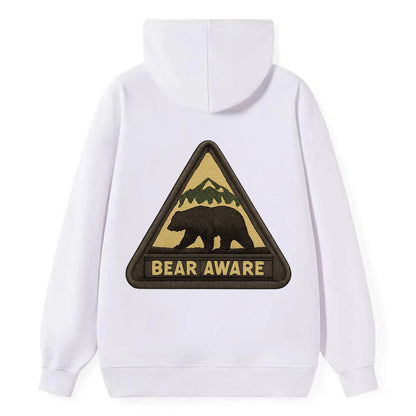 BEAR AWARE - bear silhouette warning in brown and yellow , wilderness - Classic Pullover Hoodie - White