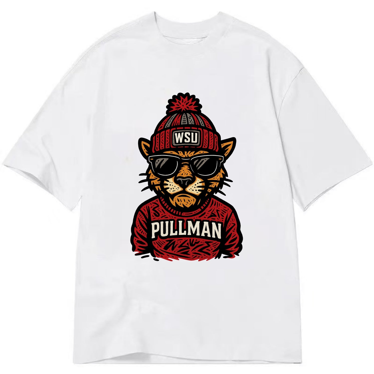 Pullman Cougar wearing Washington State beanie with WSU patch - Classic T-shirt - White