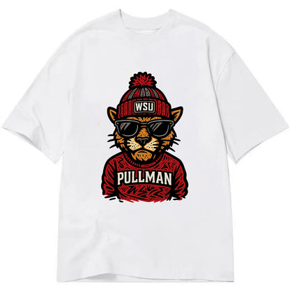 Pullman Cougar wearing Washington State beanie with WSU patch - Classic T-shirt - White