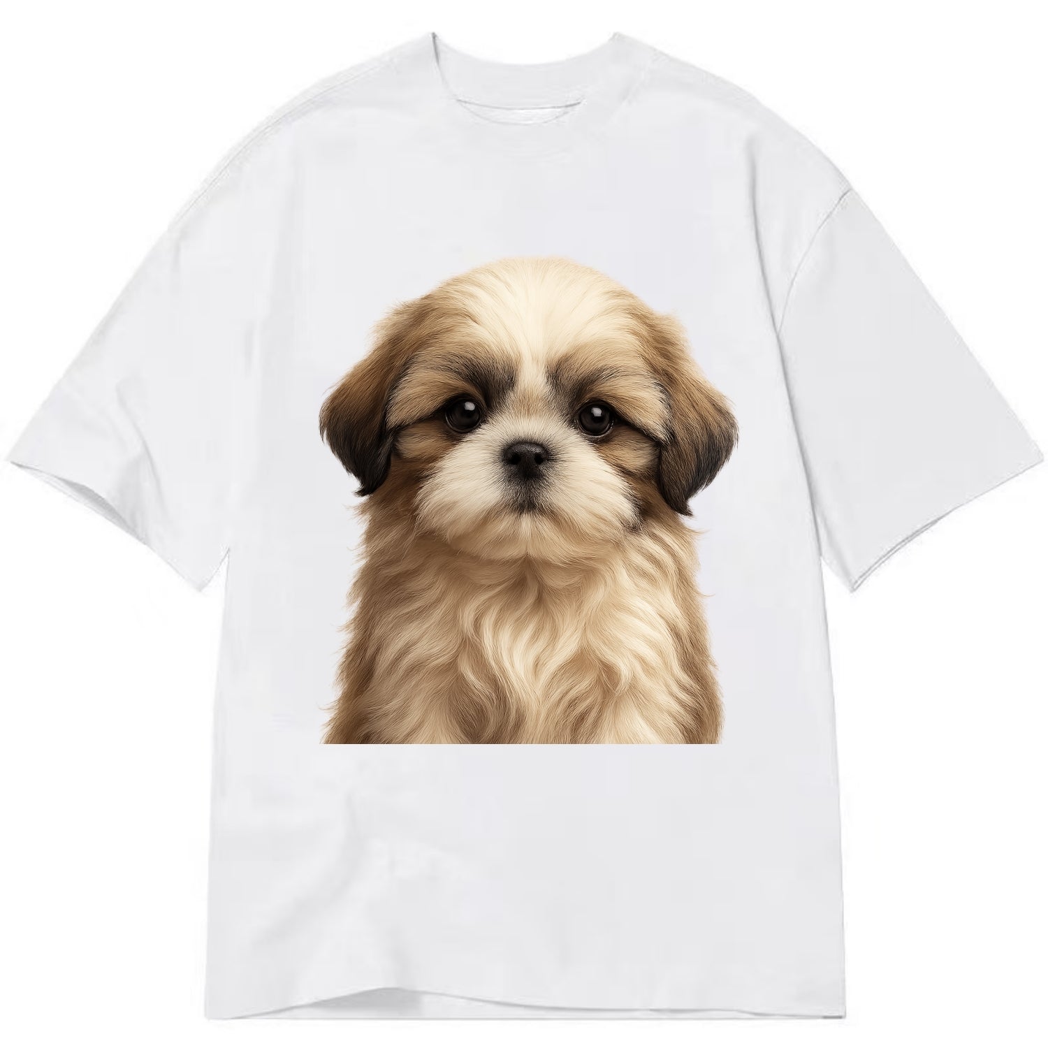 Baby Shih Tzu Puppy - long flowing coat, flat face, big dark eyes, front-facing, - Classic T-shirt - White