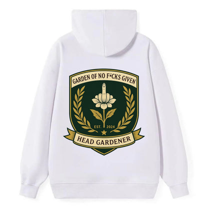 Shield with middle finger flower - "Garden of No F*cks Given - Head - Classic Pullover Hoodie - White