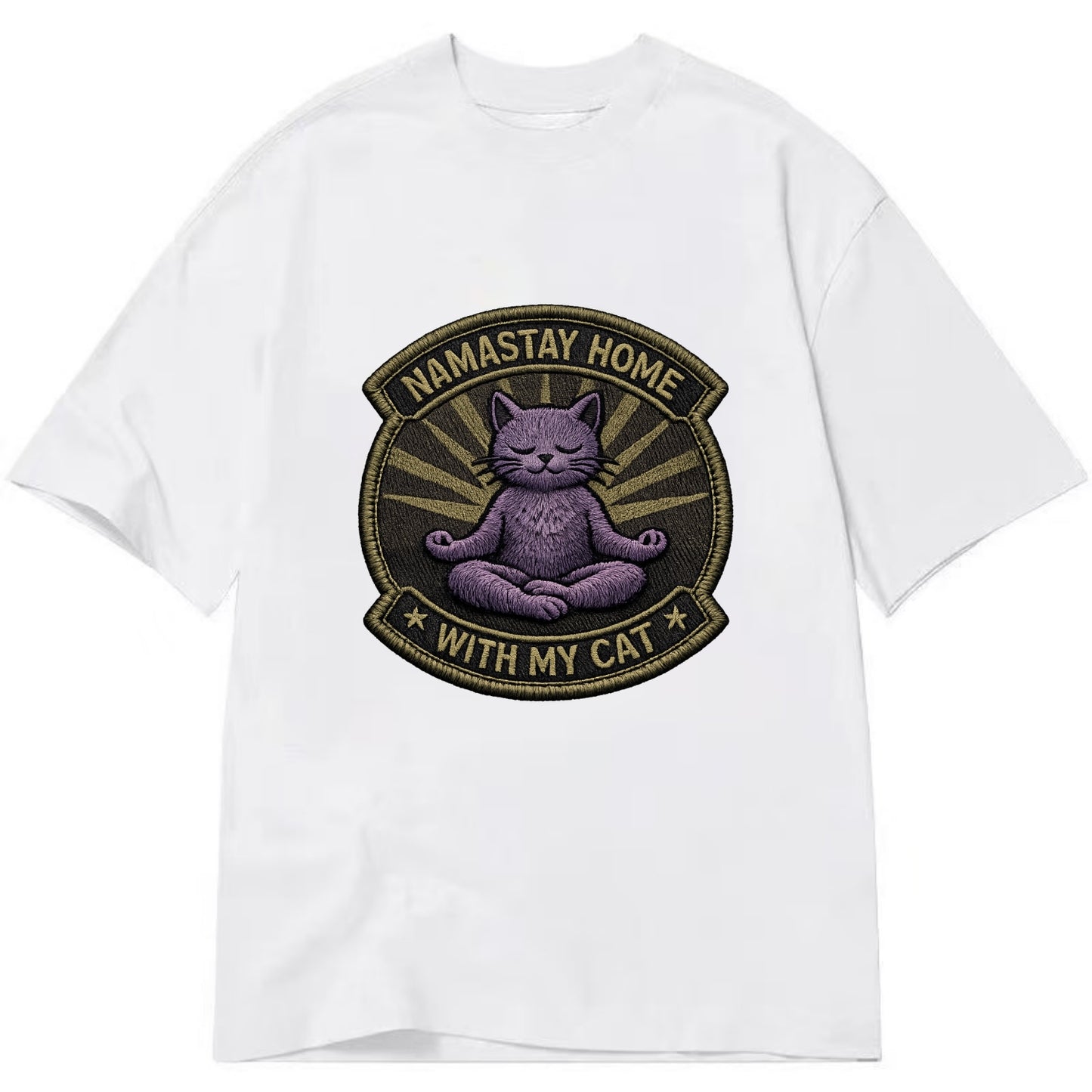 NAMASTAY HOME WITH MY CAT - yoga cat in purple , introvert cat - Classic T-shirt - White