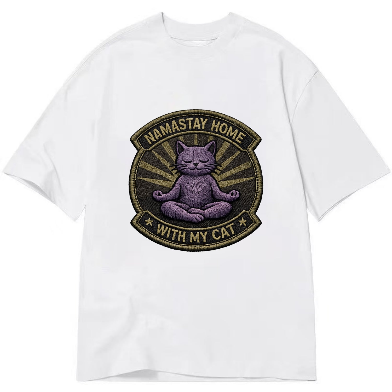 NAMASTAY HOME WITH MY CAT - yoga cat in purple , introvert cat - Classic T-shirt - White