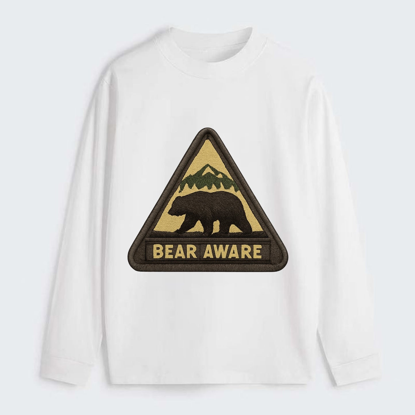 BEAR AWARE - bear silhouette warning in brown and yellow , wilderness - Classic Long Sleeve Shirt - White