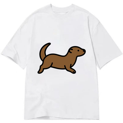 Otter - Brown sleek swimming pose flat side profile - Classic T-shirt - White