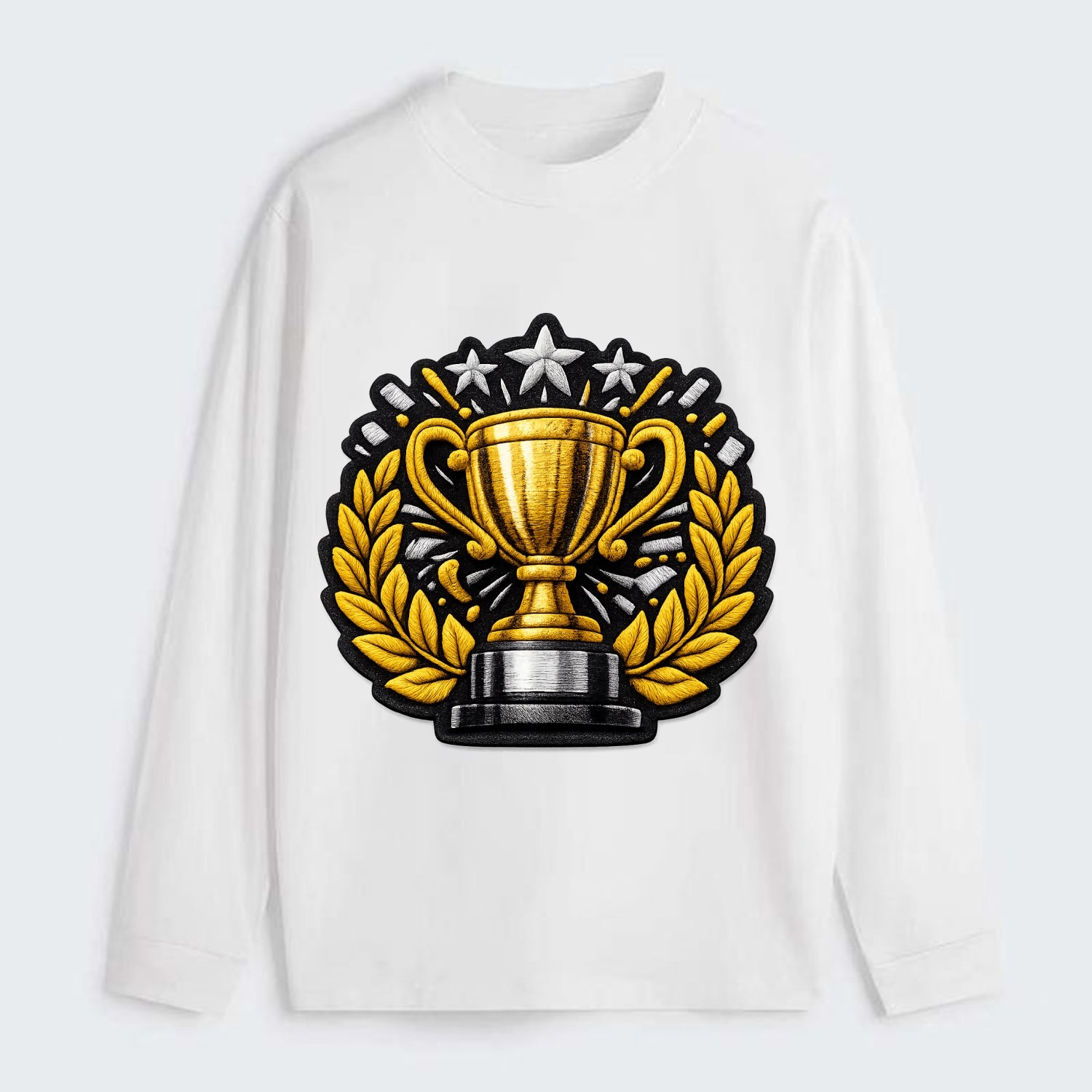 Embroidered patch design - CHAMPIONSHIP TROPHY - golden trophy cup with - Classic Long Sleeve Shirt - White