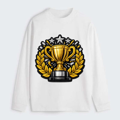 Embroidered patch design - CHAMPIONSHIP TROPHY - golden trophy cup with - Classic Long Sleeve Shirt - White