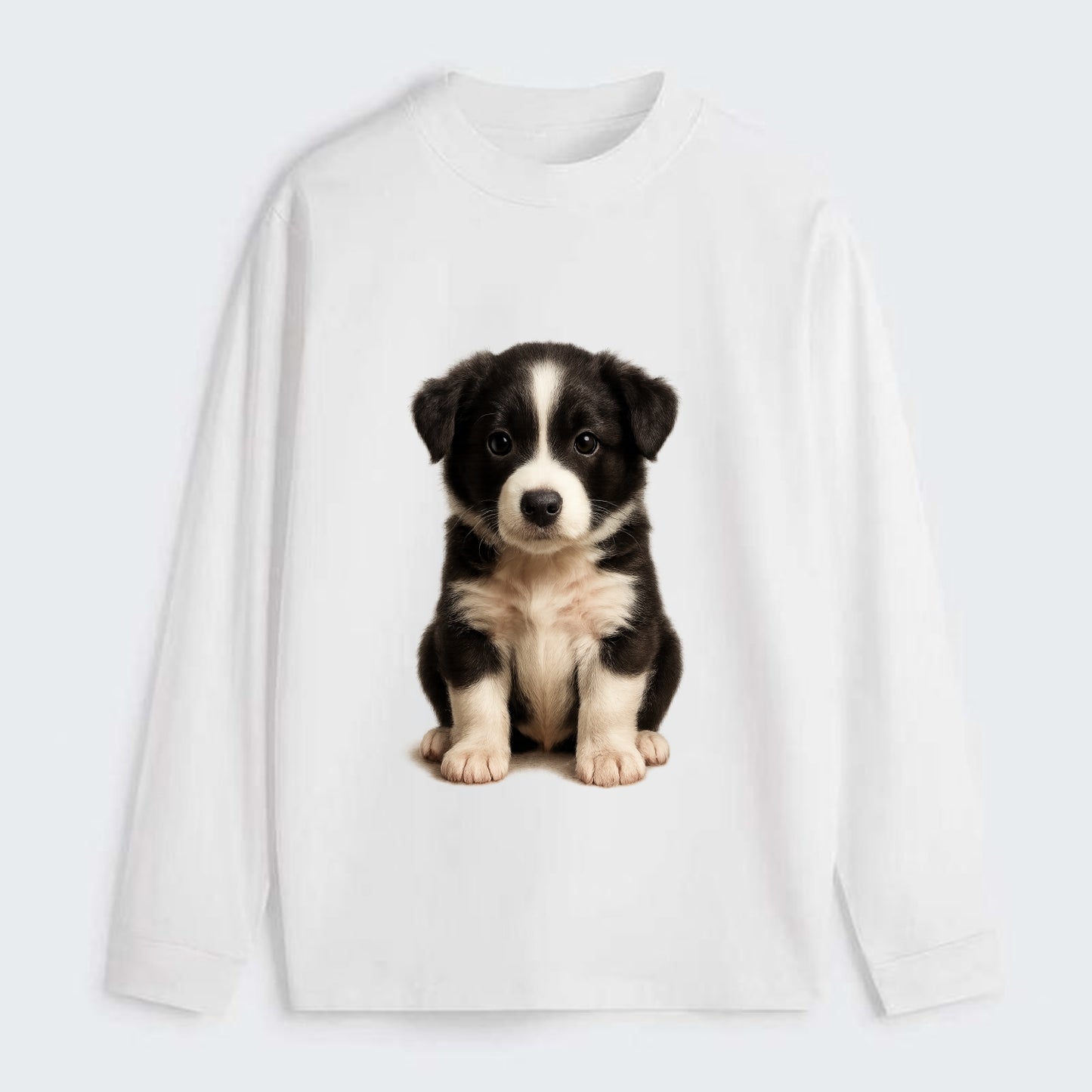Baby Border Collie Puppy - black and white, intense smart eyes, - Classic Long Sleeve Shirt - White