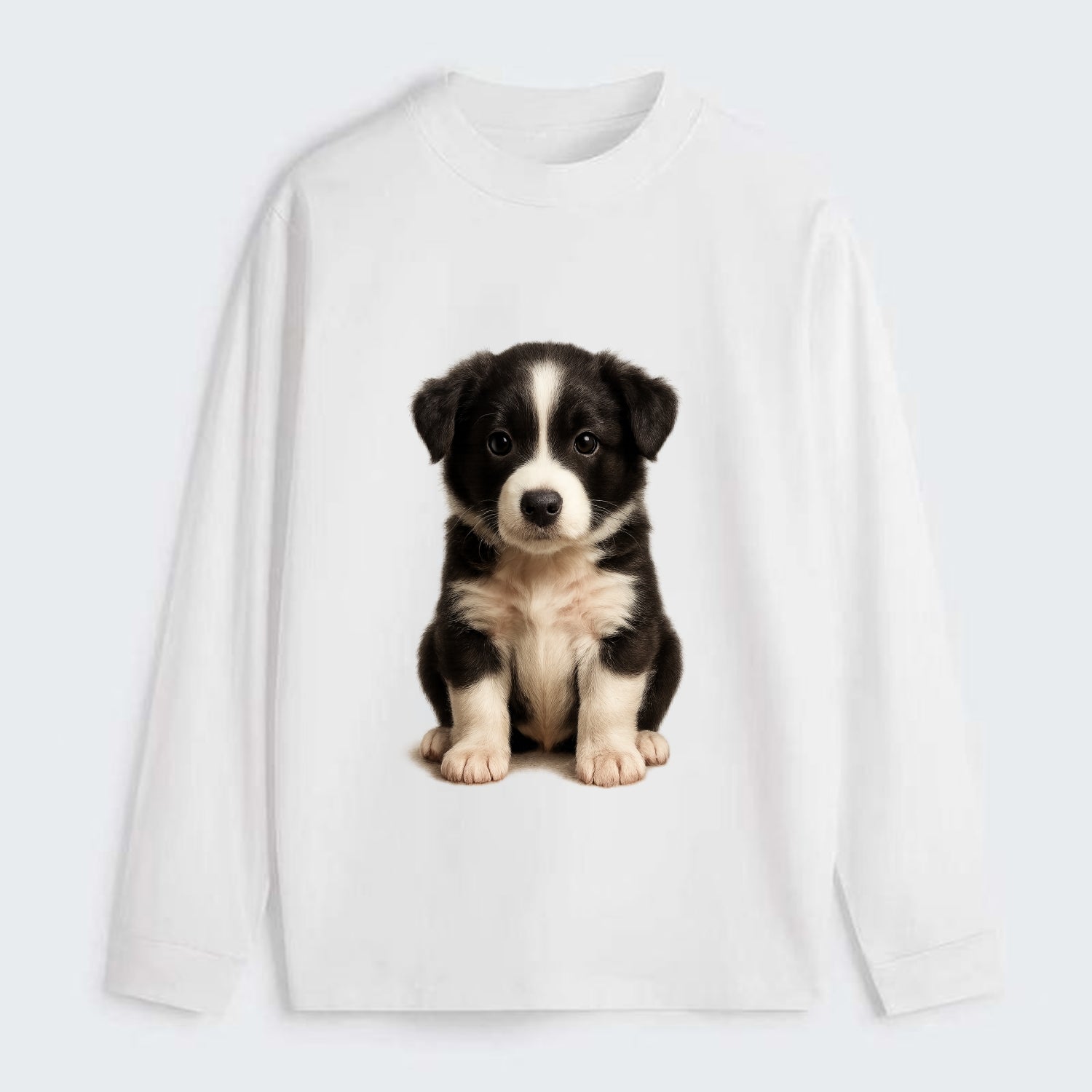 Baby Border Collie Puppy - black and white, intense smart eyes, - Classic Long Sleeve Shirt - White