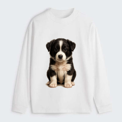 Baby Border Collie Puppy - black and white, intense smart eyes, - Classic Long Sleeve Shirt - White