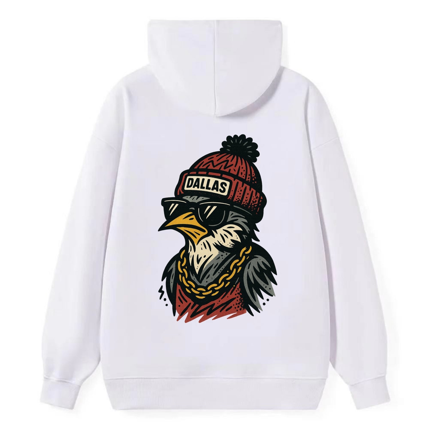 Dallas Mockingbird wearing Dallas beanie with pom pom and wayfarer - Classic Pullover Hoodie - White