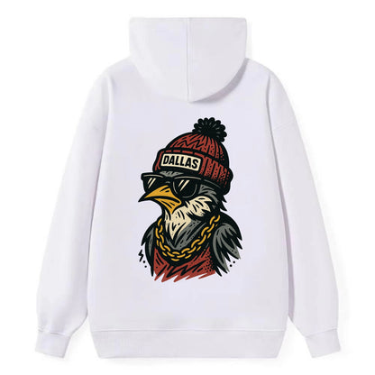 Dallas Mockingbird wearing Dallas beanie with pom pom and wayfarer - Classic Pullover Hoodie - White