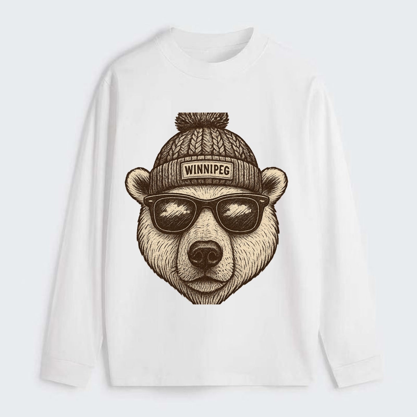Winnipeg Polar Bear wearing Winnipeg beanie with pom pom and wayfarer - Classic Long Sleeve Shirt - White