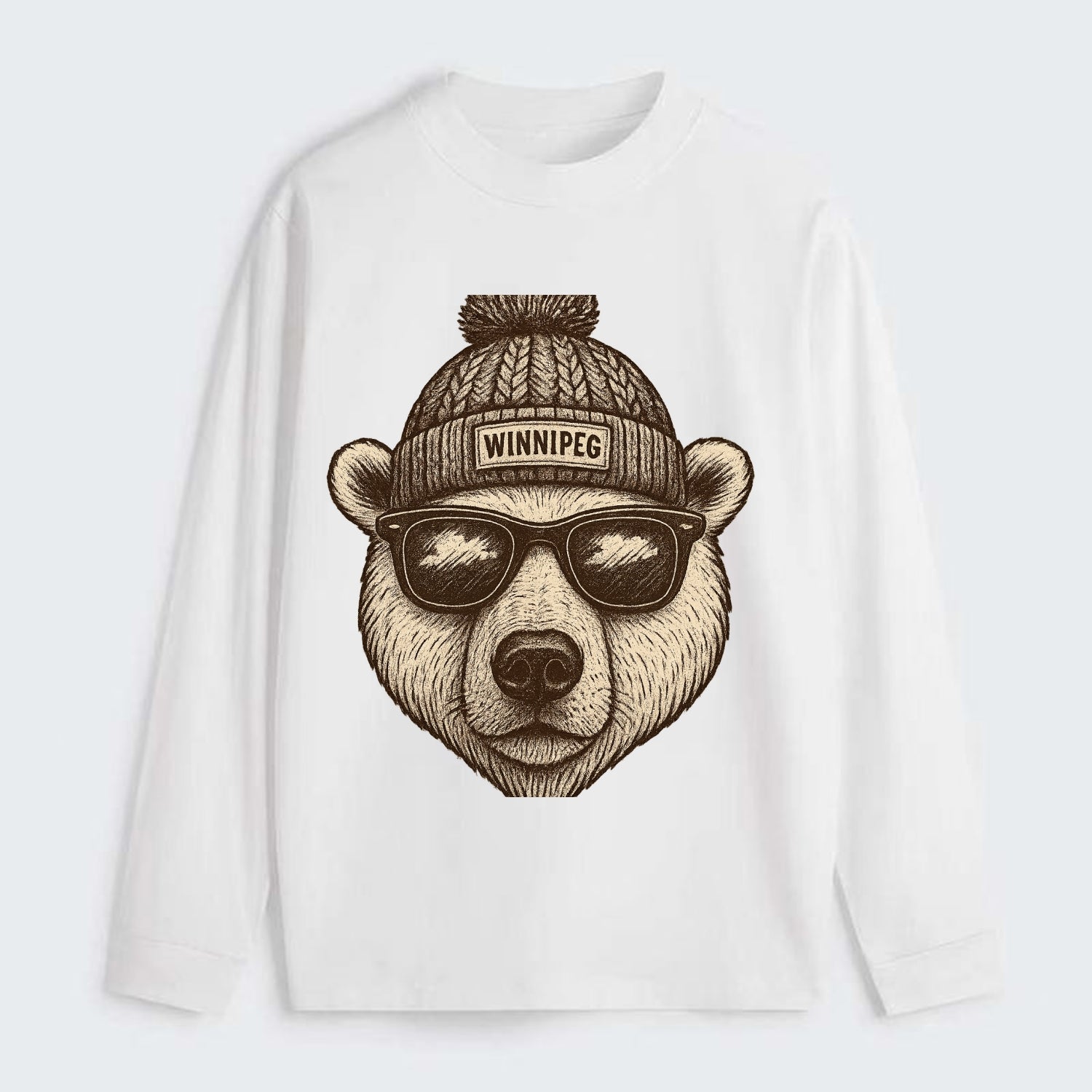 Winnipeg Polar Bear wearing Winnipeg beanie with pom pom and wayfarer - Classic Long Sleeve Shirt - White