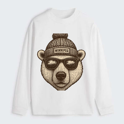 Winnipeg Polar Bear wearing Winnipeg beanie with pom pom and wayfarer - Classic Long Sleeve Shirt - White