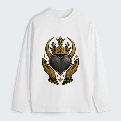 Celtic knot crown with woven strands merging into copper hands - Classic Long Sleeve Shirt - White