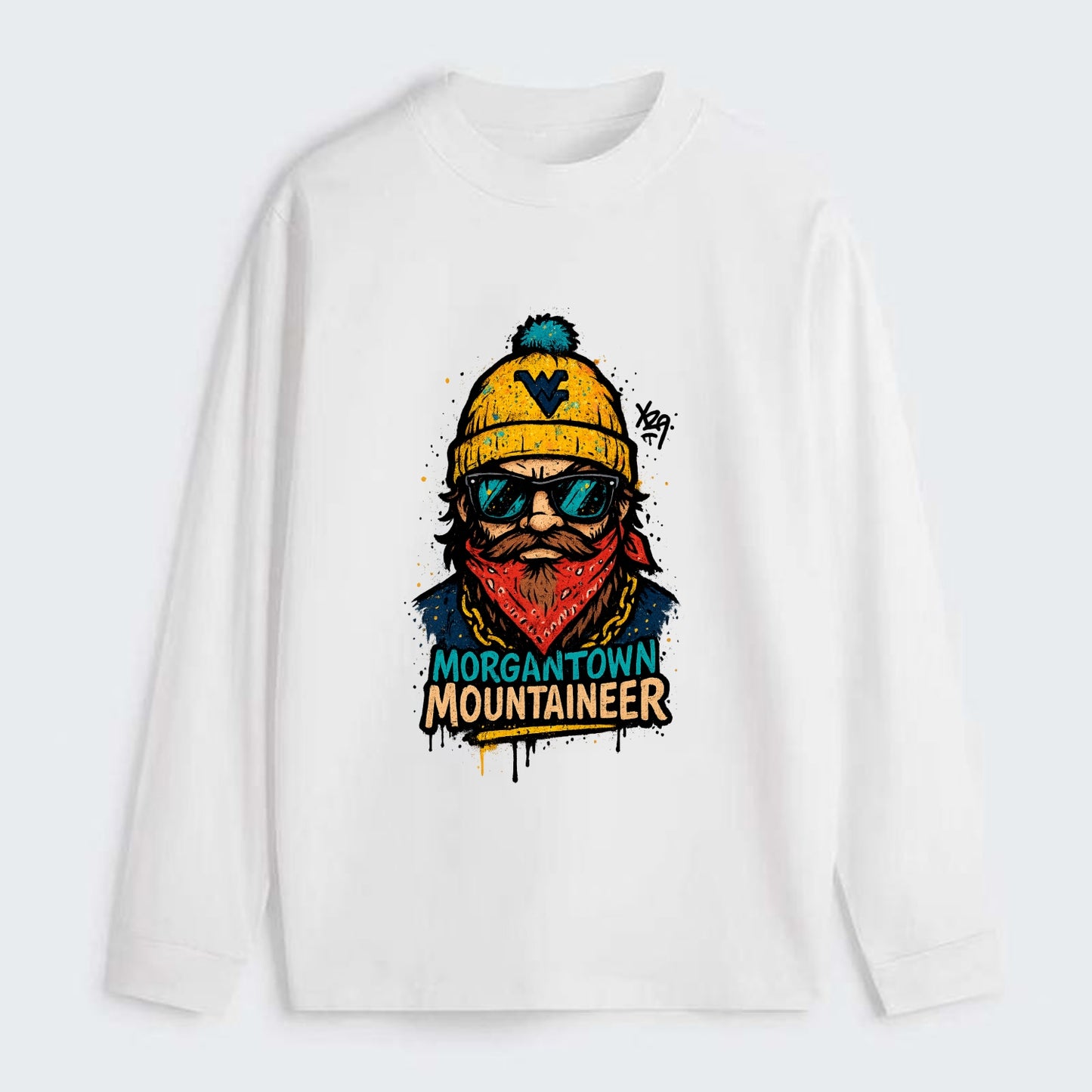 Morgantown Mountaineer wearing West Virginia beanie with WV patch - Classic Long Sleeve Shirt - White