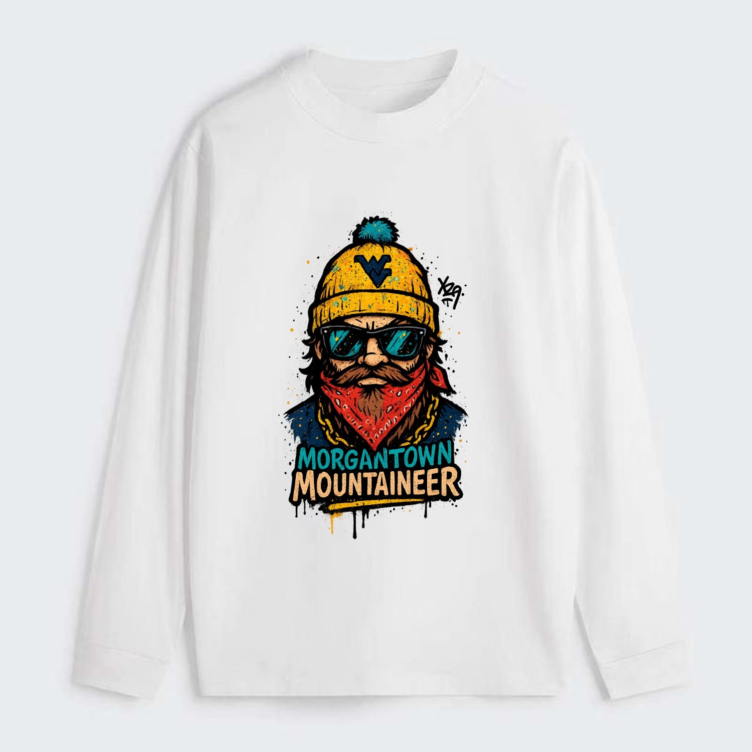 Morgantown Mountaineer wearing West Virginia beanie with WV patch - Classic Long Sleeve Shirt - White