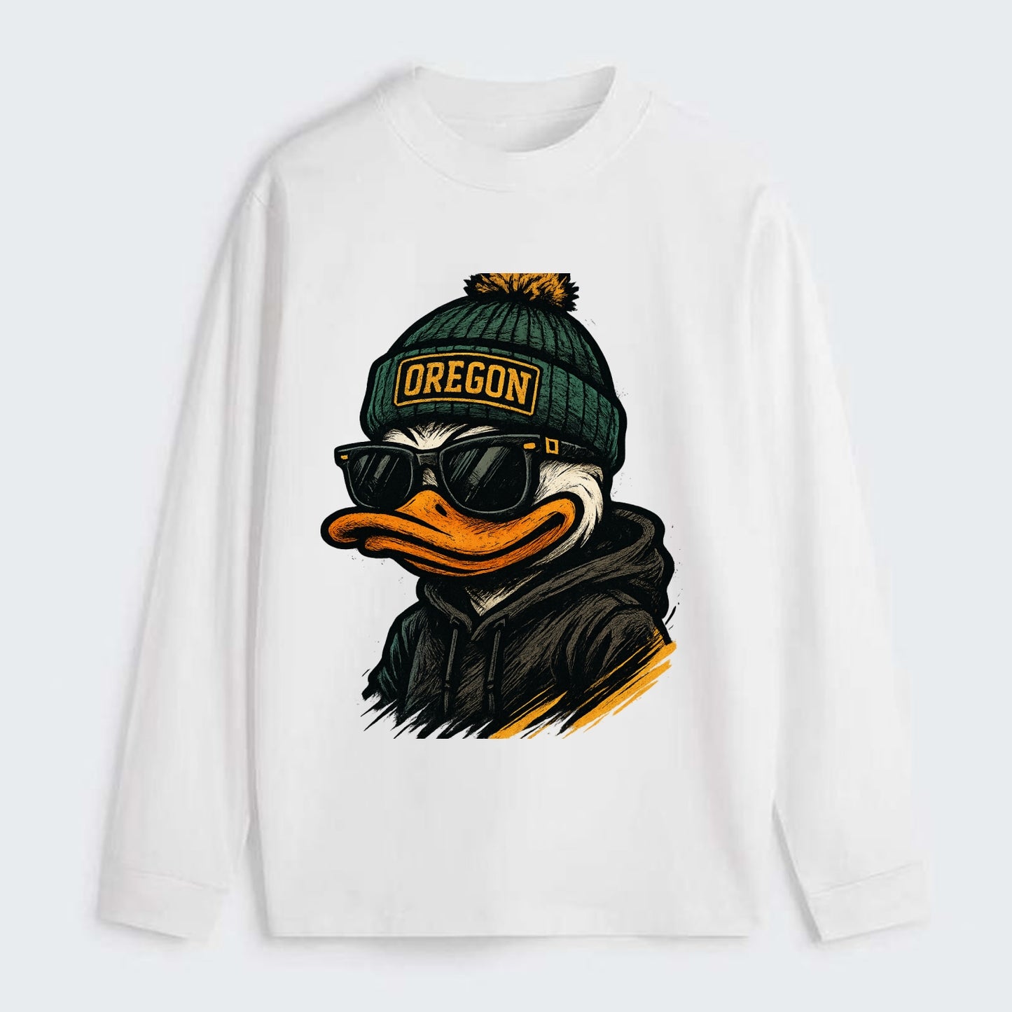 Eugene Duck wearing Oregon beanie with O patch - Classic Long Sleeve Shirt - White
