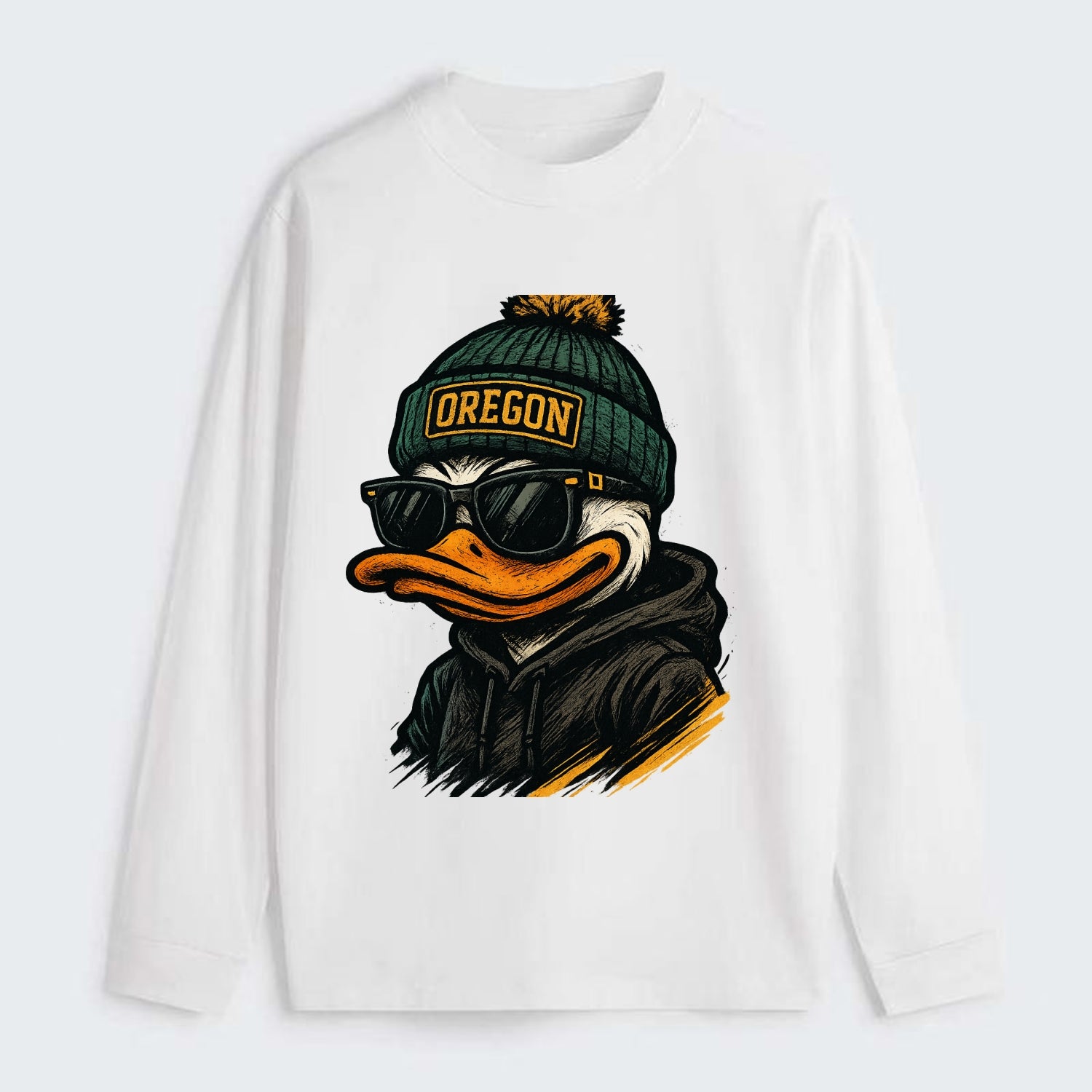Eugene Duck wearing Oregon beanie with O patch - Classic Long Sleeve Shirt - White