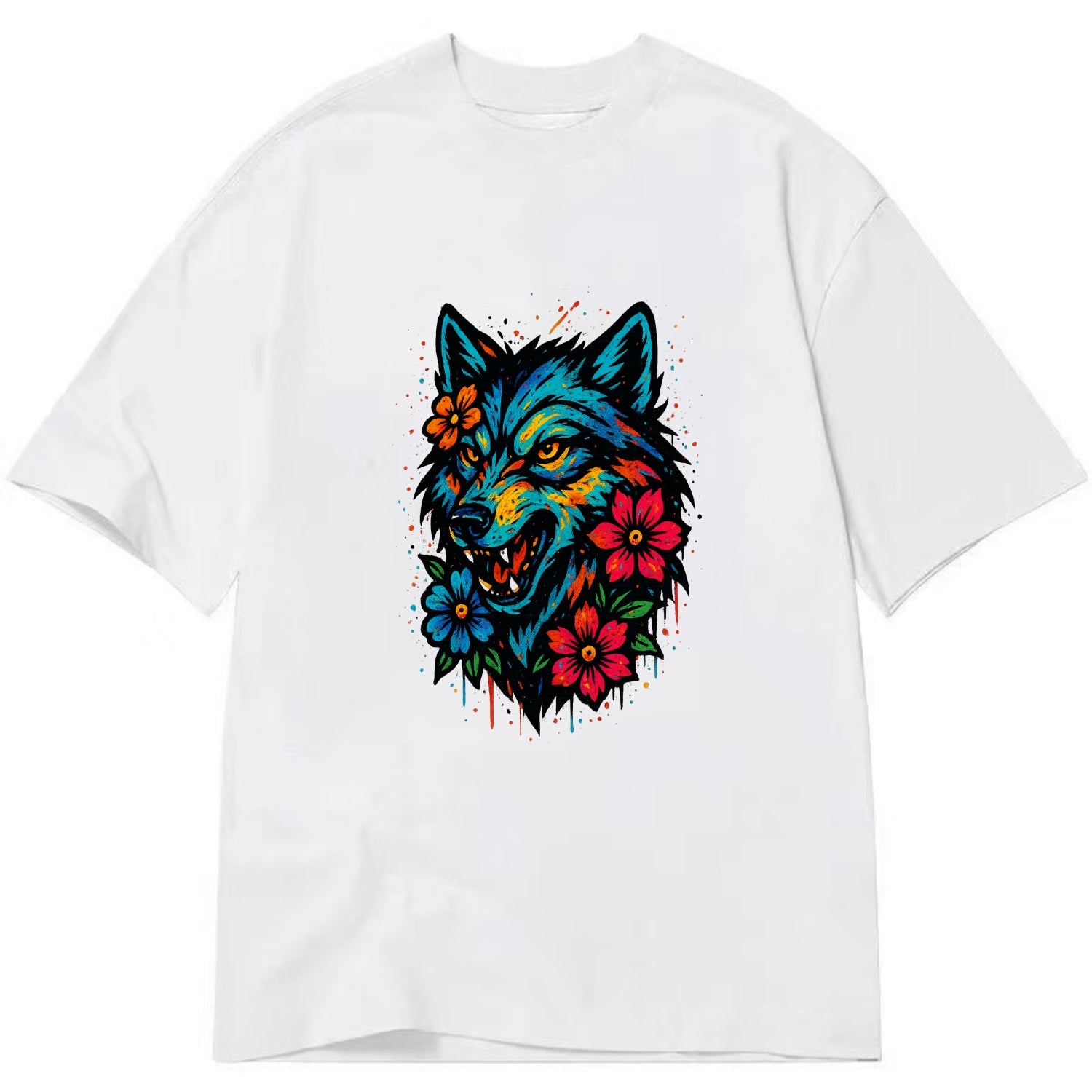 Floral Wolf Garden  - Classic T-shirt - White