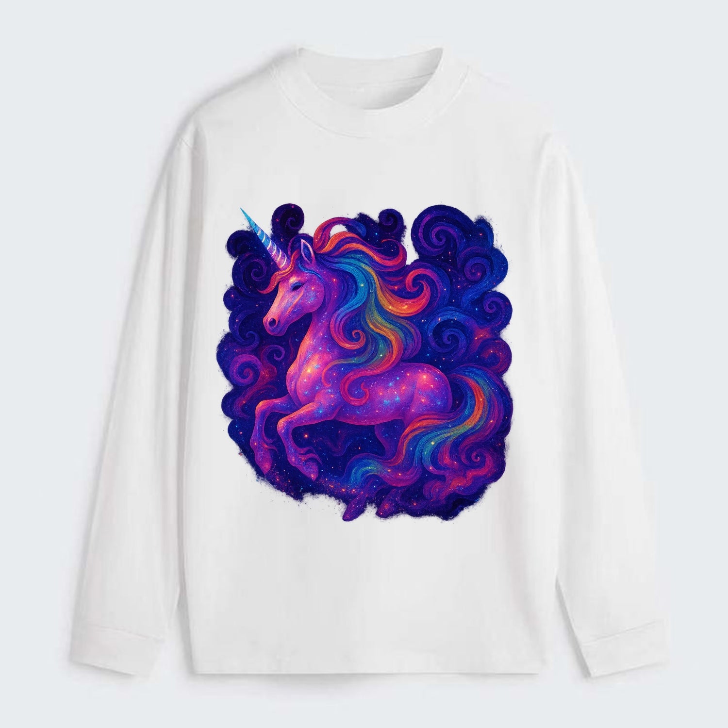 Magical unicorn with flowing rainbow gradient mane, iridescent horn - Classic Long Sleeve Shirt - White