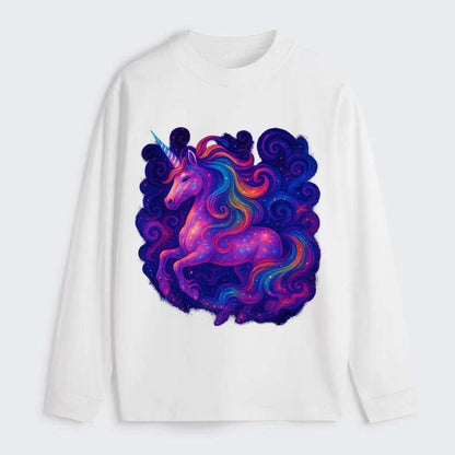 Magical unicorn with flowing rainbow gradient mane, iridescent horn - Classic Long Sleeve Shirt - White