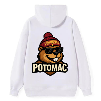 Potomac Beaver wearing Commanders beanie with monument patch and wayfarer - Classic Pullover Hoodie - White