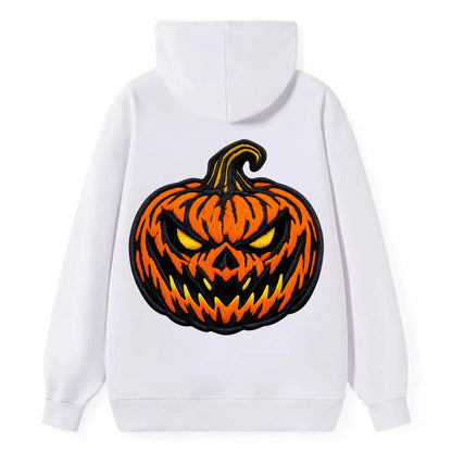HALLOWEEN PUMPKIN - jack o lantern in orange and black , spooky - Classic Pullover Hoodie - White