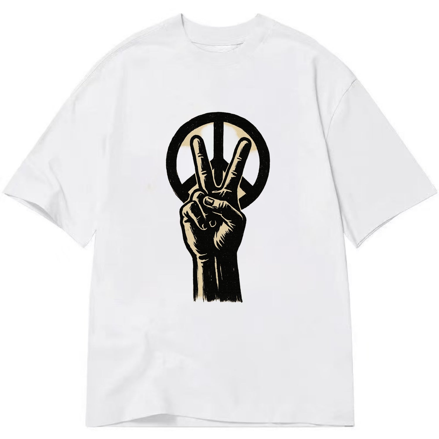 Peace sign hand gesture - anti-war movement ink brushstrokes - Classic T-shirt - White