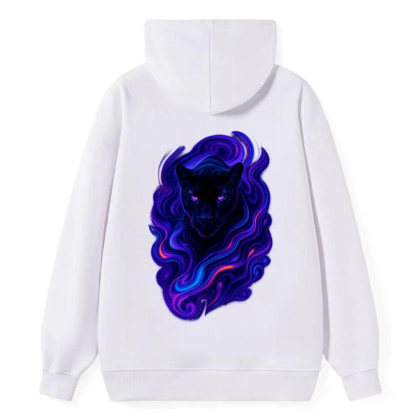 Sleek black panther emerging from swirls of deep purple and electric - Classic Pullover Hoodie - White