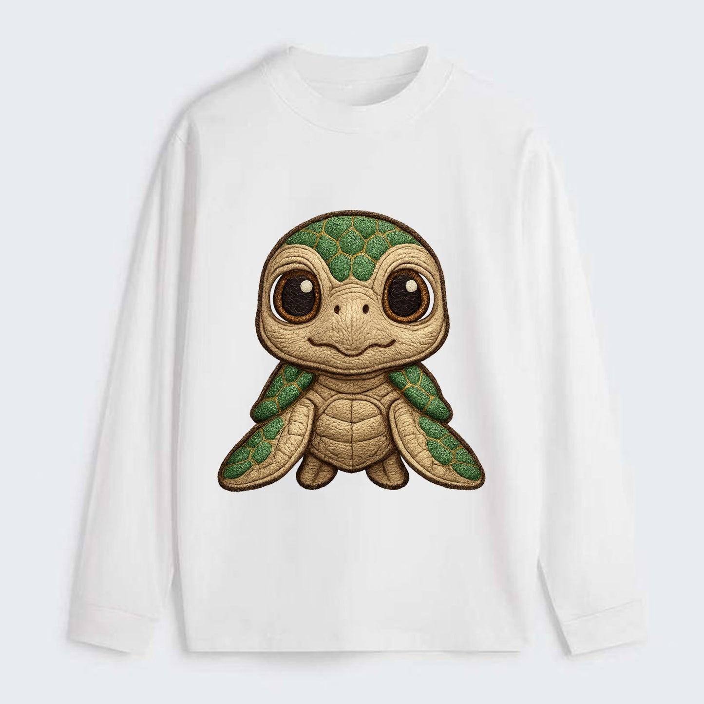 Baby Green Sea Turtle - emerald shell, large innocent brown eyes, tiny - Classic Long Sleeve Shirt - White