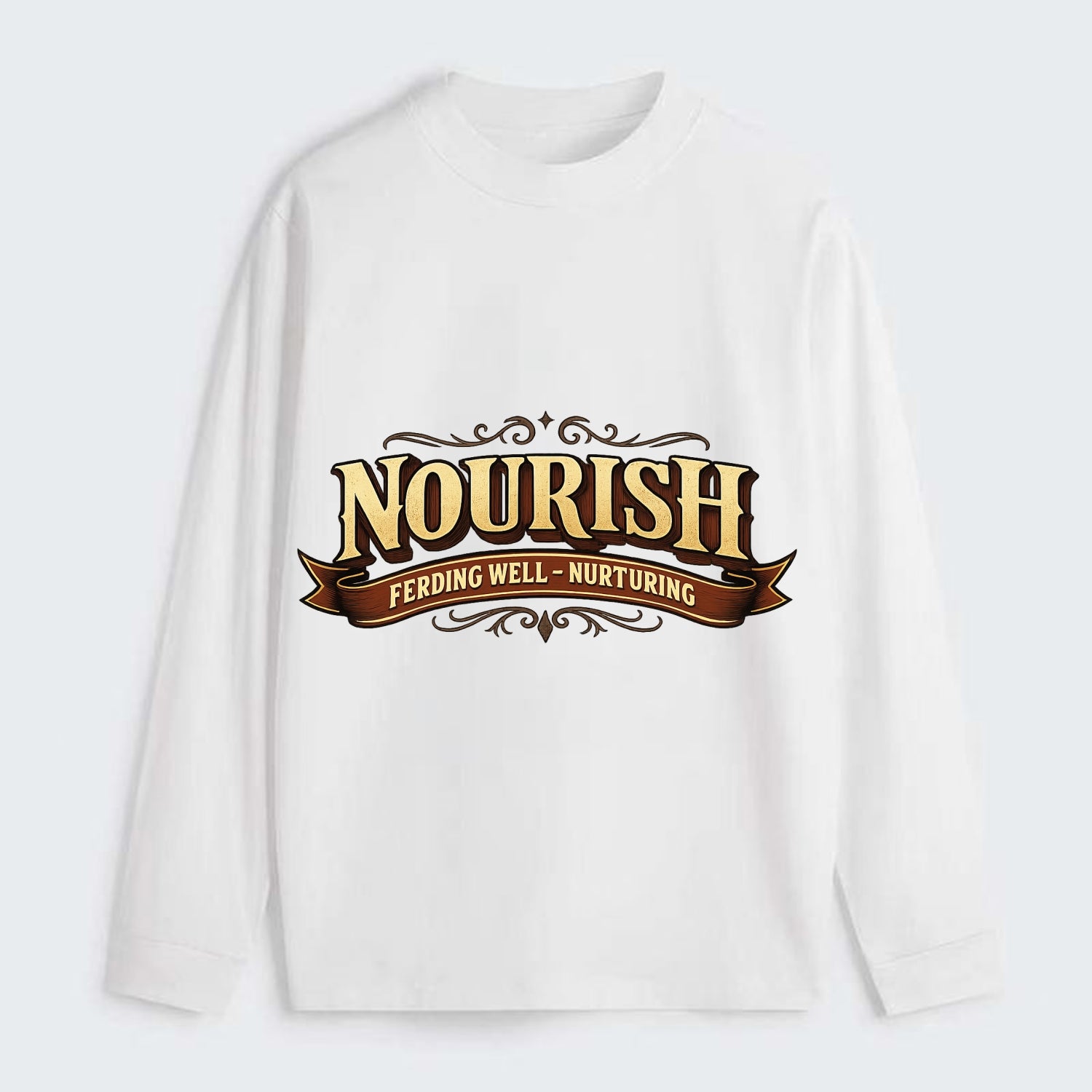 Bold typography design - "NOURISH" - feeding well, nurturing - Classic Long Sleeve Shirt - White