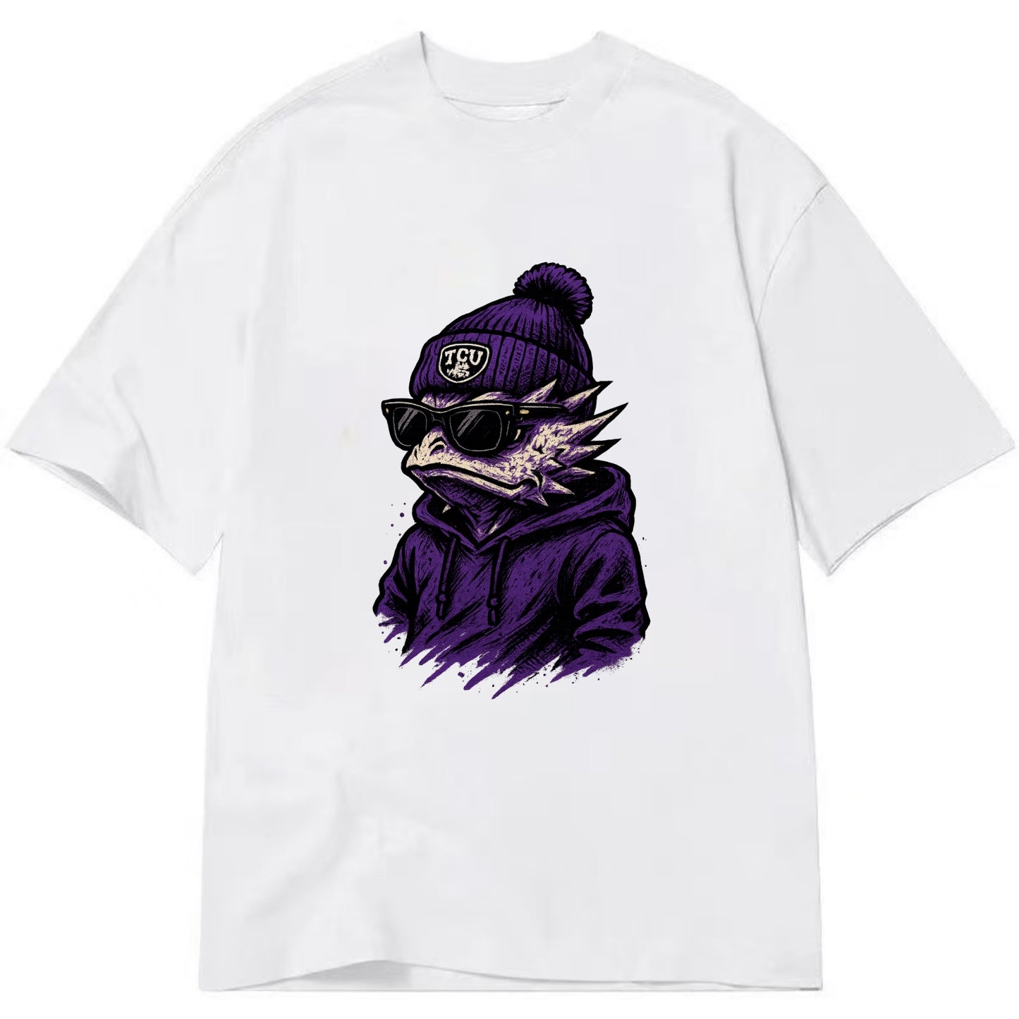Fort Worth Horned Frog wearing TCU beanie with frog patch - Classic T-shirt - White