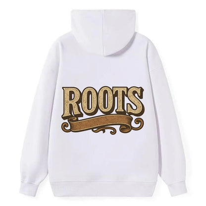 Bold typography design - "ROOTS" - where you come from, heritage - Classic Pullover Hoodie - White