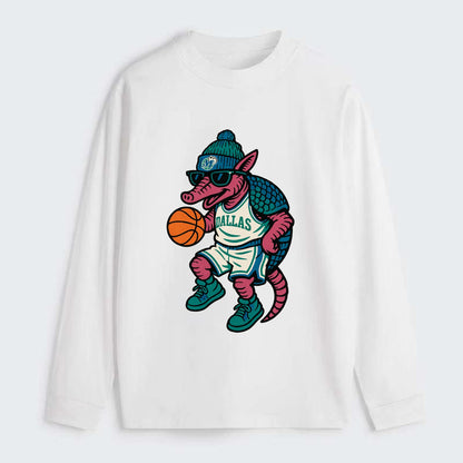 Dallas Armadillo wearing Mavericks beanie with cowboy hat patch and - Classic Long Sleeve Shirt - White