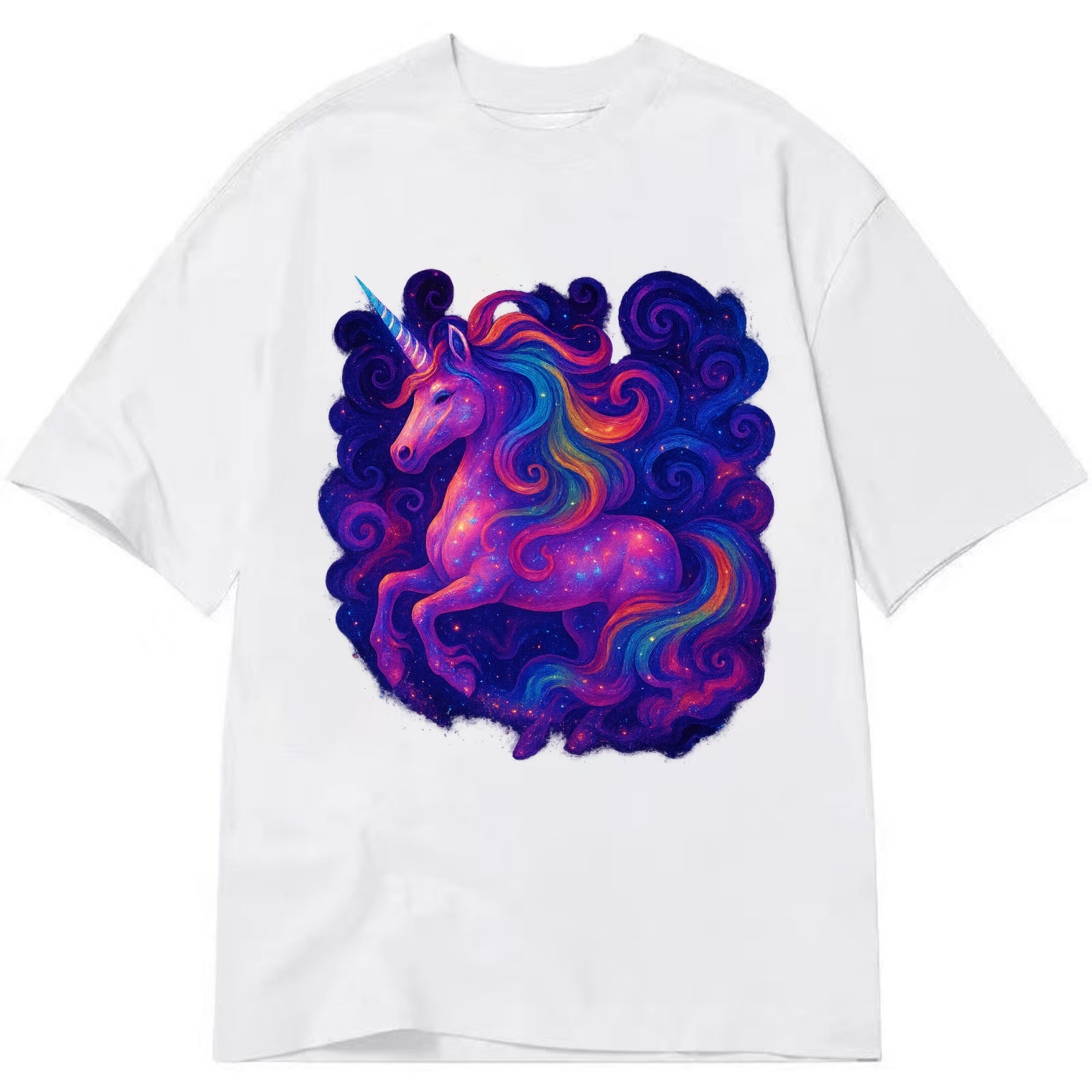 Magical unicorn with flowing rainbow gradient mane, iridescent horn with spiral - Classic T-shirt - White