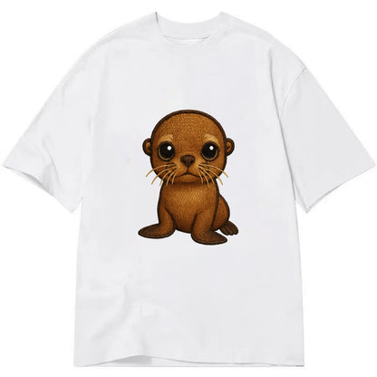 Baby California Sea Lion - golden brown, large expressive eyes, whiskers, - Classic T-shirt - White