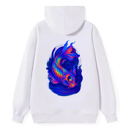 Sacred koi with scales reflecting rainbow prisms, yin-yang patterns in - Classic Pullover Hoodie - White