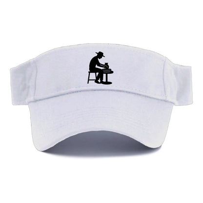 Potter shaping clay on wheel - Visor - White