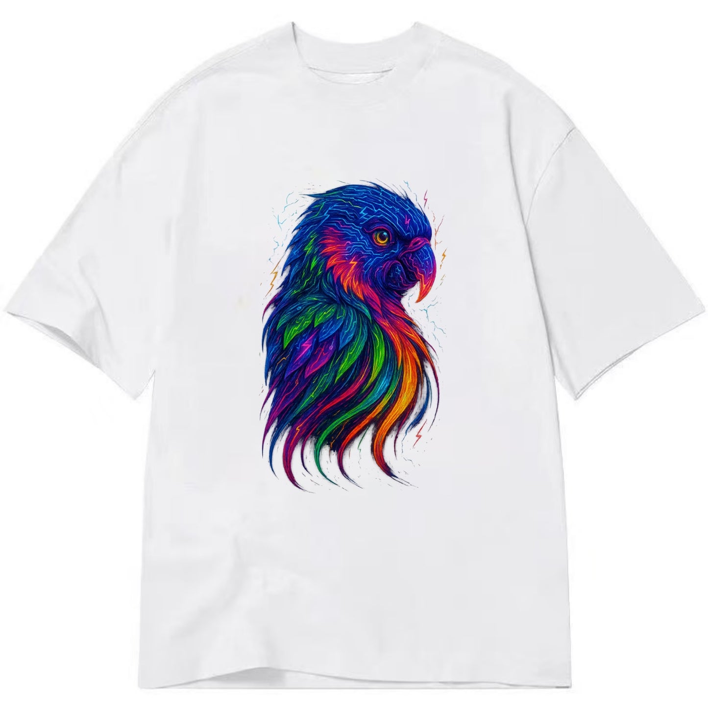 Vibrant parrot with feathers flowing into tropical rainbow streams, every color - Classic T-shirt - White