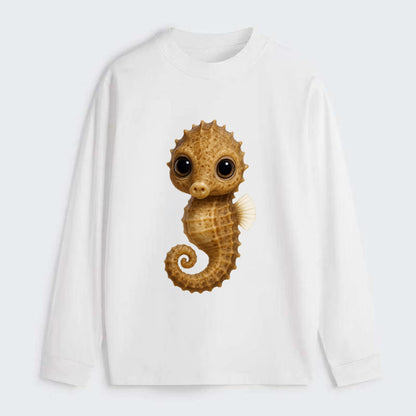Baby Seahorse - curled tail, snout, large eyes, front-facing, delicate - Classic Long Sleeve Shirt - White